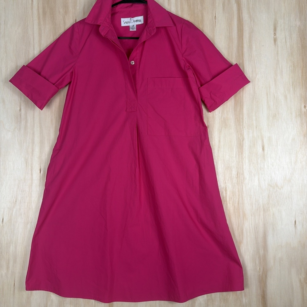 Sara Campbell Knee Length Pink Cotton Shirt Dress Size Xs